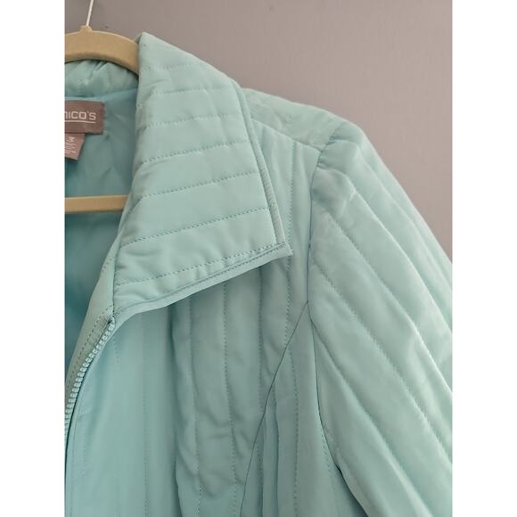Chico's Blue Zip Front Lightweight Outdoor Quilted Bomber Jacket Womans Size XL - Picture 3 of 7